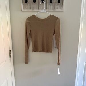 Madden Girl Brown Tan Long Sleeve Fitted Crop Bodysuit